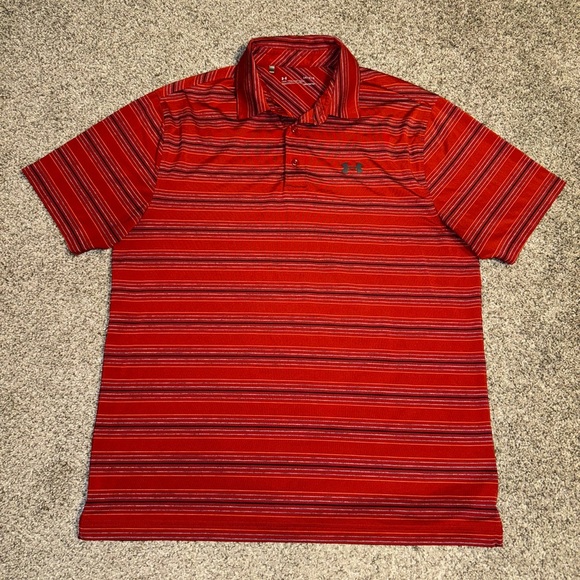 Under Armour Mens L Heat Gear Loose Performance Polo Golf Shirt Lot of 3 Striped - Picture 2 of 16